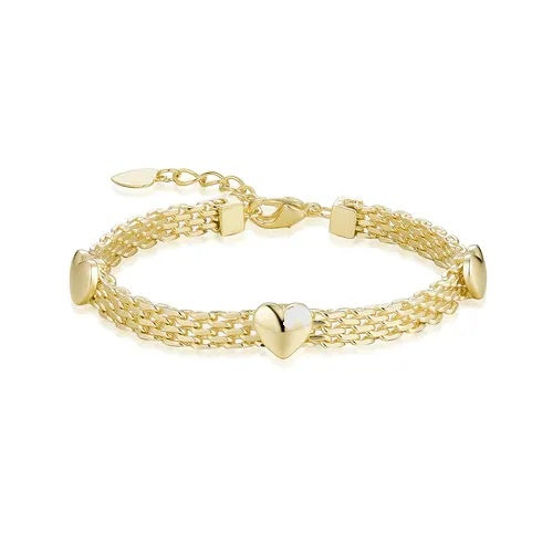 Gold Polished Hearts Braided Bracelet in Yellow Gold