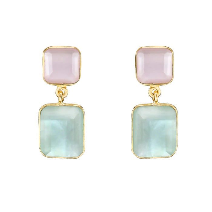 Marcia Moran Rose Quartz Aqua Melva Stone Earrings Sparkles