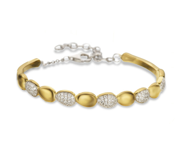 Matte & Pave Organic Puffed Shapes Bangle in Yellow Gold