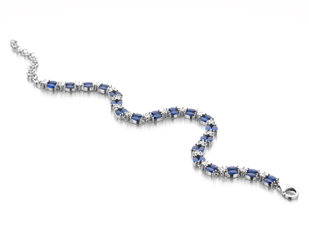 Sapphire & CZ Double Row Bracelet in White Gold