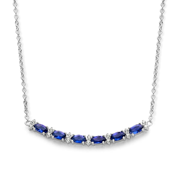 CZ & Sapphire Bar Necklace in White Gold