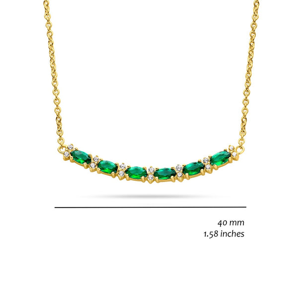 CZ & Emerald Bar Necklace in Yellow Gold