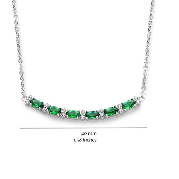 CZ & Emerald Bar Necklace in White Gold