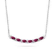CZ & Ruby Bar Necklace in White Gold