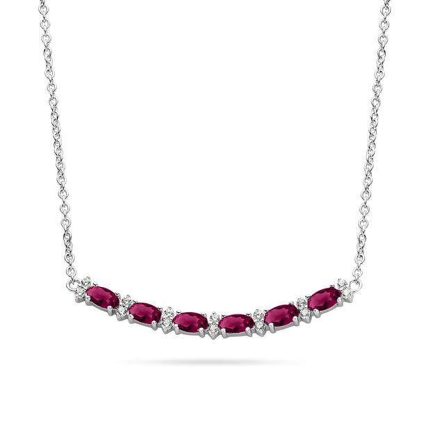 CZ & Ruby Bar Necklace in White Gold