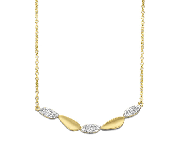 CZ Pave & Matte Organic Shaped Arched Bar in Yellow Gold