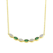 Emerald & CZ Pave Marquis Bar Necklace in Yellow Gold