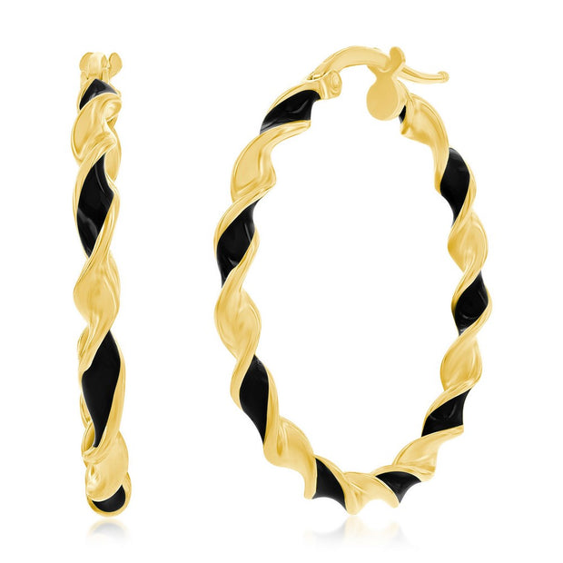 Twisted Black & Gold Round Hoops