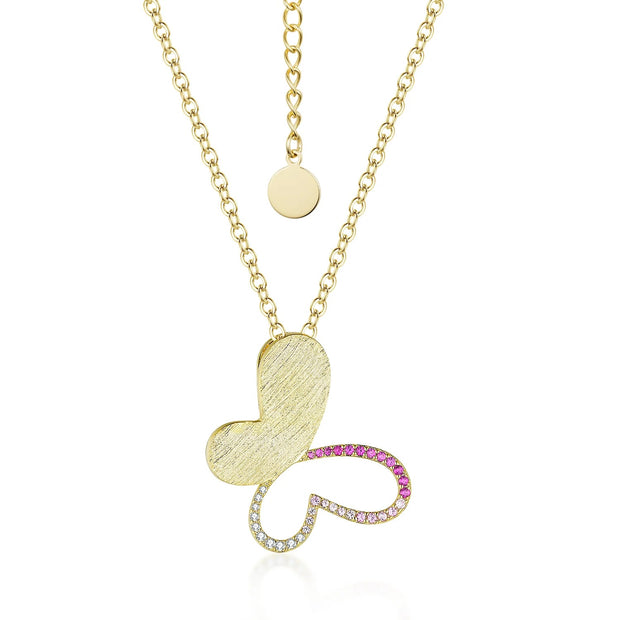 Brushed & Ruby Ombre Open Butterfly Pendant in Yellow Gold
