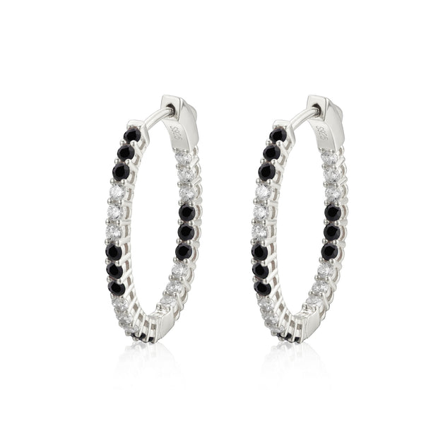 Onyx & CZ Interval Hoops in White Gold