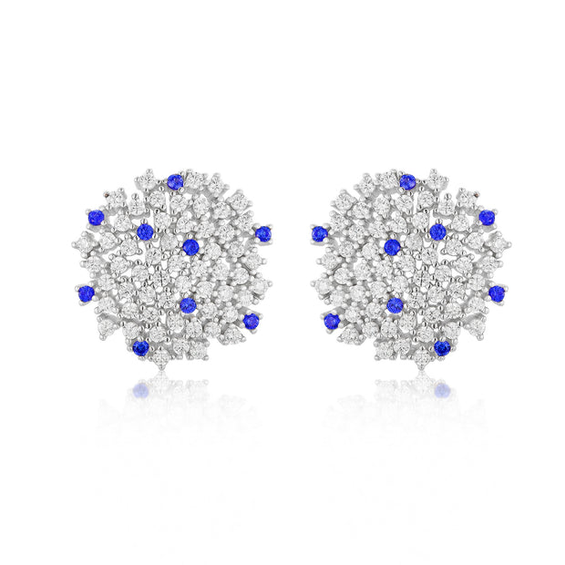 Scattered Pave Sapphire & CZ Round Studs in White Gold