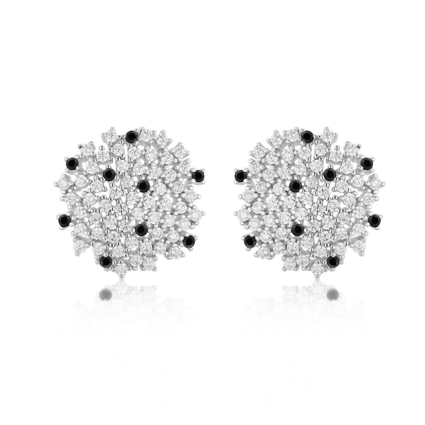 Scattered Pave Onyx & CZ Round Studs in White Gold