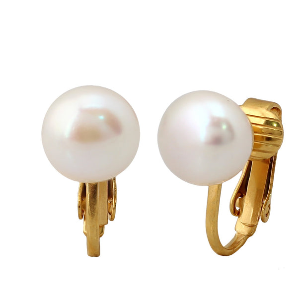 11mm White Pearl Clip-On Earring In Yellow Gold