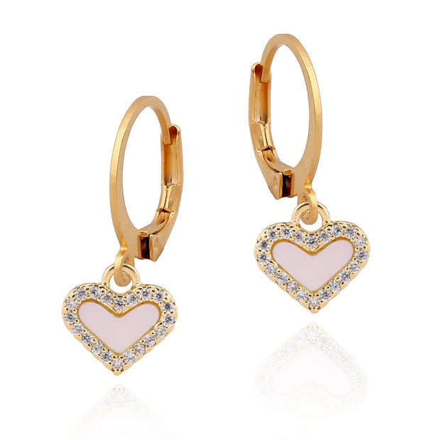 Small Mother of Pearl Heart CZ Lever Earring