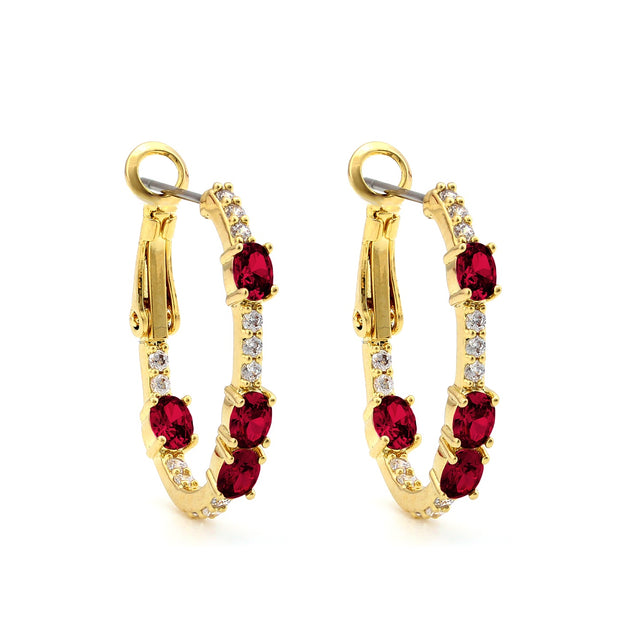 Medium Fuchsia Dotted Oval Hoops in Yellow Gold