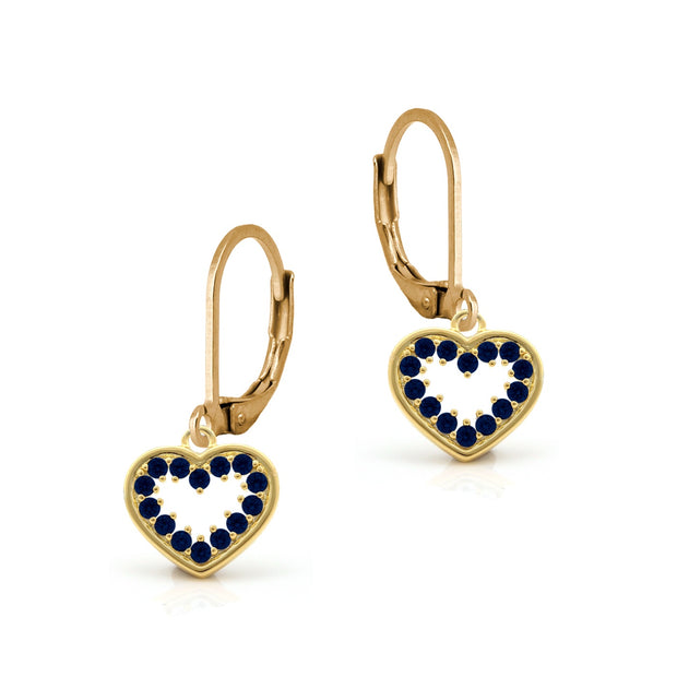 Inside Blue CZ Stones Heart Drop Lever Earrings