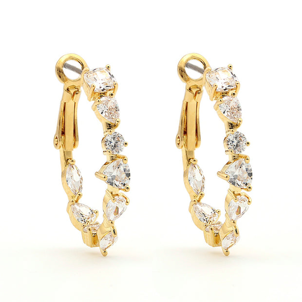 Multi-Shaped CZ Oval Hoops in Yellow Gold