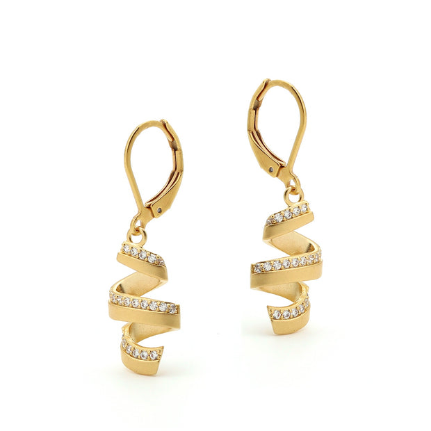 Ribbon Curl Lever Earrings in Yellow Gold
