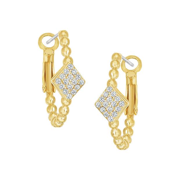 CZ Pave Diamond Gold Balls Oval Hoops in Yellow Gold