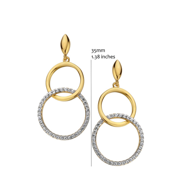 Interlinked Polished & CZ Open Circles Drop Earring in Yellow Gold