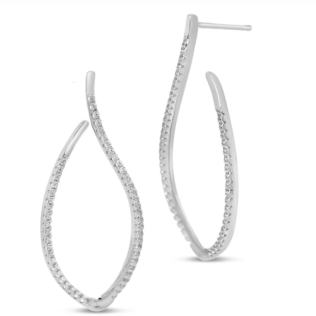 Delicate Elongated J Pave CZ Hoops in White Gold
