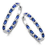CZ & Sapphire Oval Hoops in White Gold
