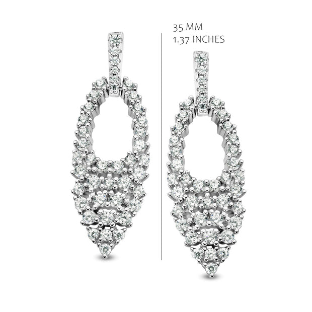 Cluster CZ Marquis Drop Earrings in White Gold