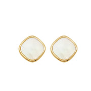 Bezel Square Mother of Pearl Studs in Yellow Gold