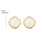 Bezel Square Mother of Pearl Studs in Yellow Gold