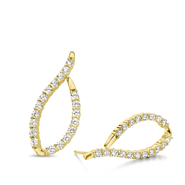 Elongated J CZ Hoops in Yellow Gold