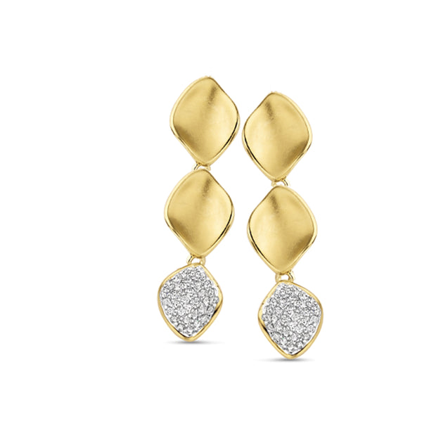 Matte & CZ Petal Drop Earrings in Yellow Gold