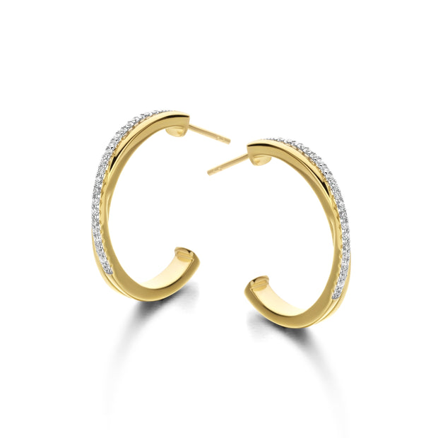 Thin Polished & CZ Crossed Hoops in Yellow Gold