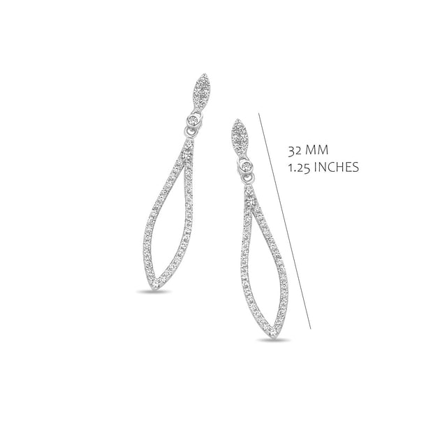 Thin Marquis Pave Open Drop Earrings in White Gold