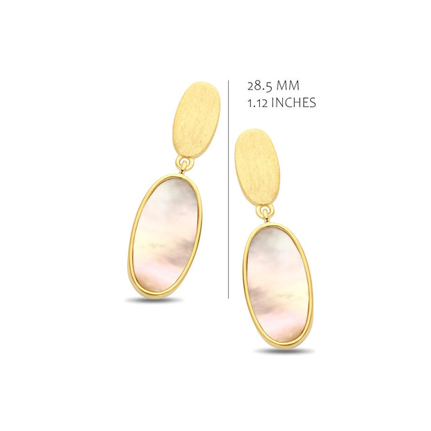 Brushed Oval & MOP Oval Drop Earrings in Yellow Gold