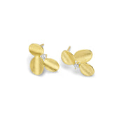 Triple Brushed Half Flower CZ Studs in Yellow Gold