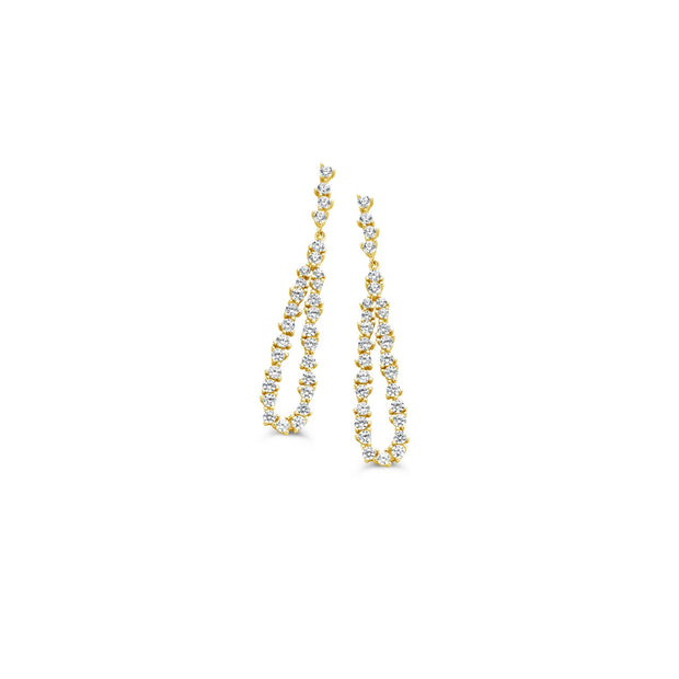 Thin Cluster Style Teardrop Earrings in Yellow Gold