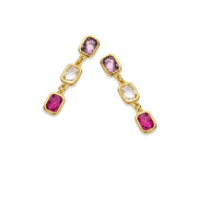 Multi-Color Rectangle Linked Earring in Yellow Gold
