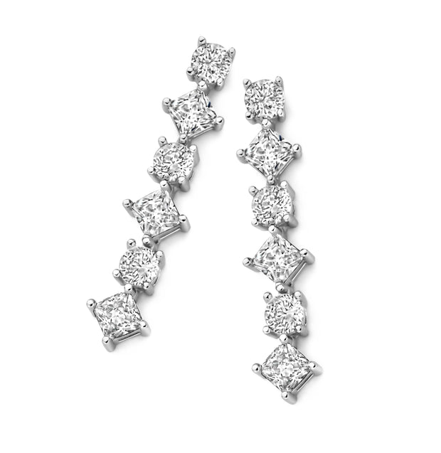 Square & Round Cut CZ Prong Set Earrings in White Gold