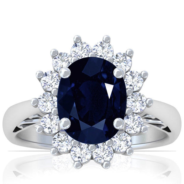 Large Diana Sapphire CZ Oval Ring in White Gold