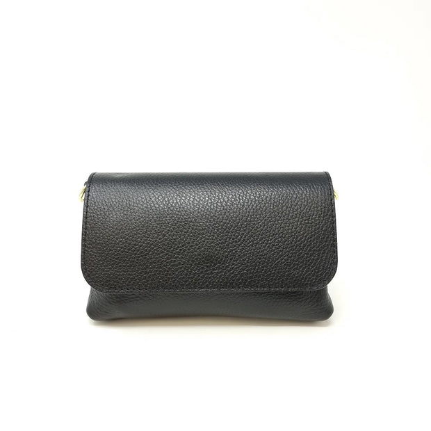 Black Leather FoldOver Clutch/Crossbody Bag