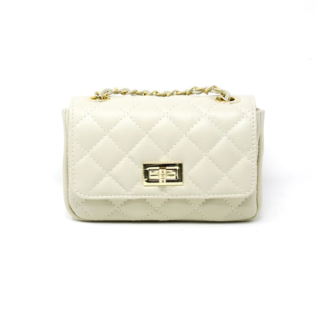 Quilted Leather Small Bag in Beige