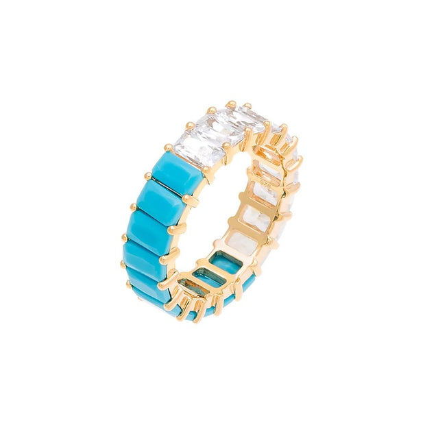 Two-Tone Turquoise Baguette Cocktail Ring