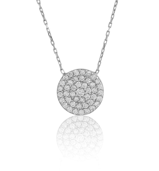 13MM CZ Pave Small Flat Circle Pendant in White Gold