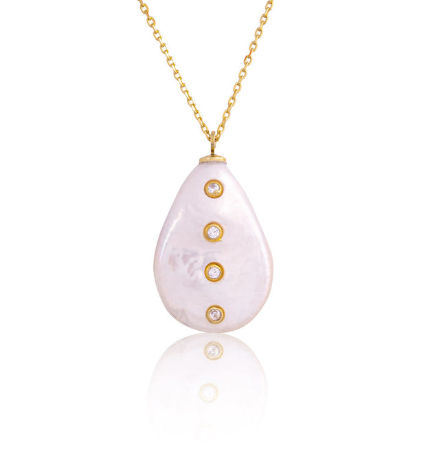 Flat Teardrop Pearl & Cz Pendant