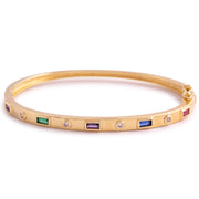 Gold Polished Rectangle Rainbow Cz Stones Bangle