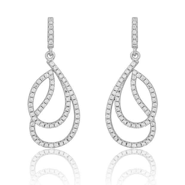 White Gold Double Cz Teardrop Earring