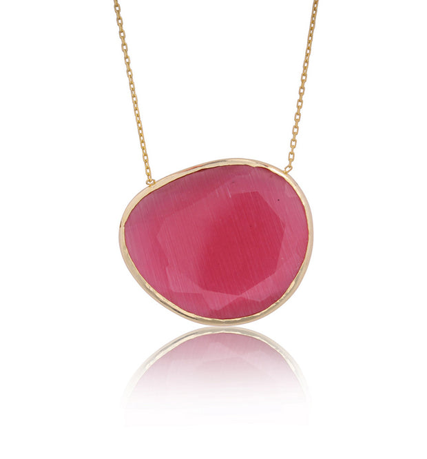 Gold Pink Oval Stone Pendant