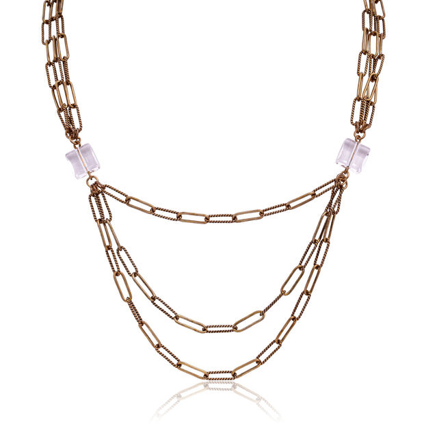 Yellow Gold Triple Link & Stone Necklace