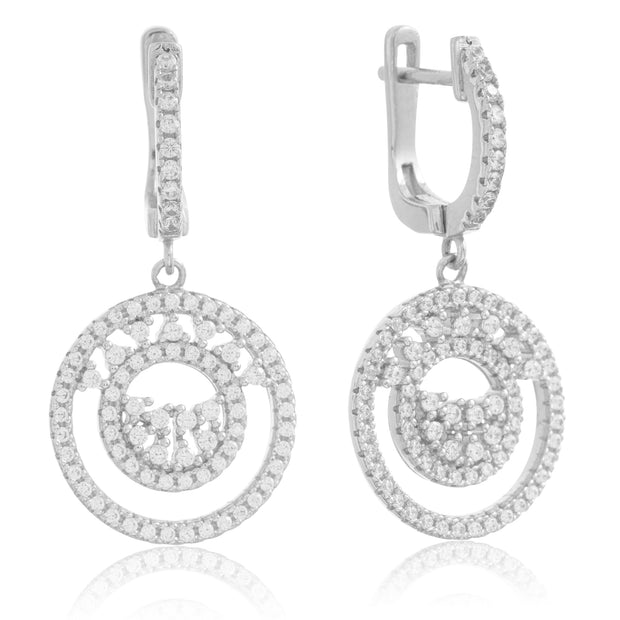 White Gold Double Circle Cz Cluster Earring