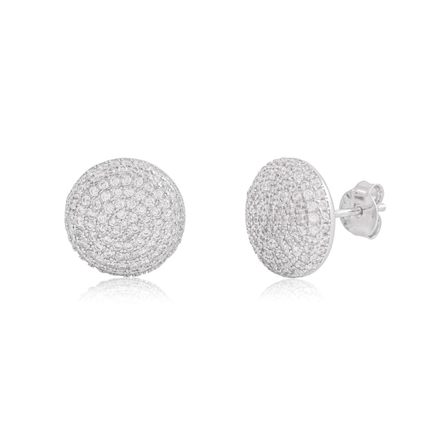 White Gold Embossed Pave Round Stud
